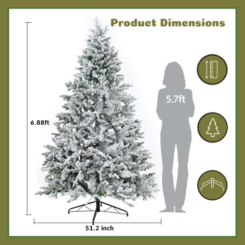 Arbre de Noël artificiel épinette enneigé 7 pi avec branches articulées et base en métal 7 pi