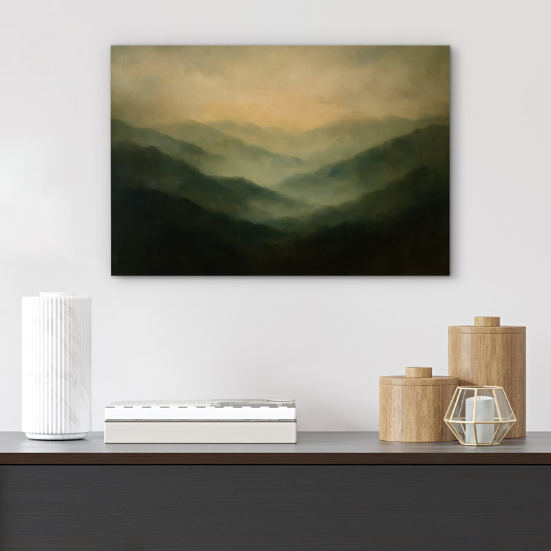 «Misty Green Mountain Range Tranquil Nature Landscape», reproduction d'art sur toile encadrée, H 24 po x l 36 po
