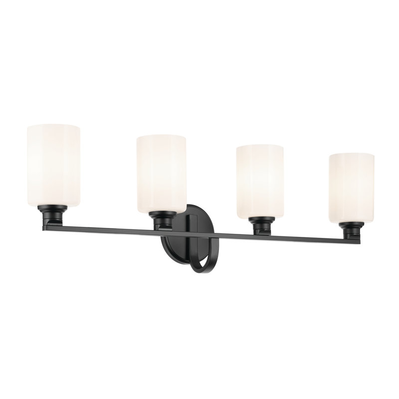 32.25" 4-Light Vanity Light with Fluted Glass, Satin Black, Opal Etched