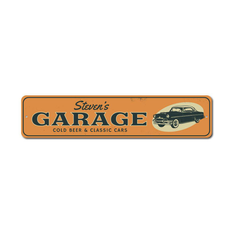 Plaque en aluminium «Cold Beer & Classic Cars», H 4 po x l 18 po x P 0,04 po