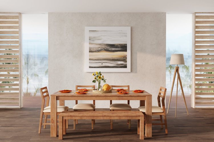 oversized wall art on a large dining room wall