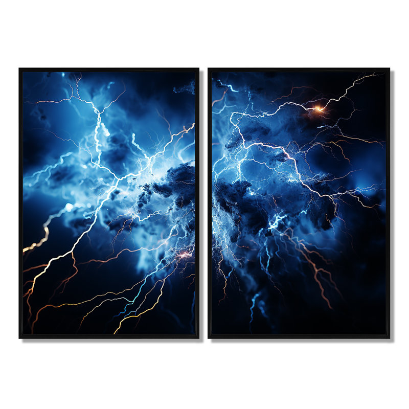 Lightning Electrifiant Symphony - Paysages, art mural foudre, Impression encadrée flottante sans passe-partout, Noir