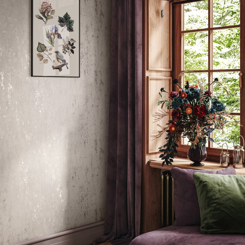 City Romance Collection Metallic Industrial Distressed Wallpaper Roll, Rose Gold