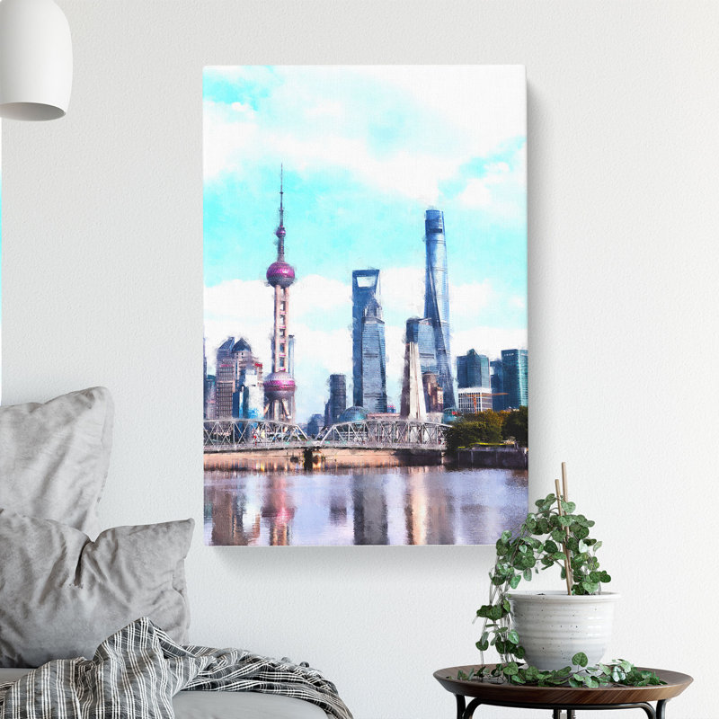 Shanghai Skyline Reflection - Wrapped Canvas Print, 91cm H x 60cm W x 3cm D