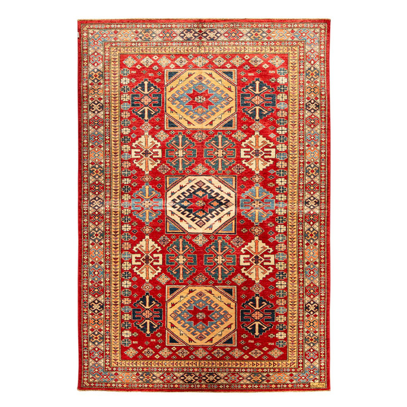 Tapis rouge et vert noué à la main de haute qualité