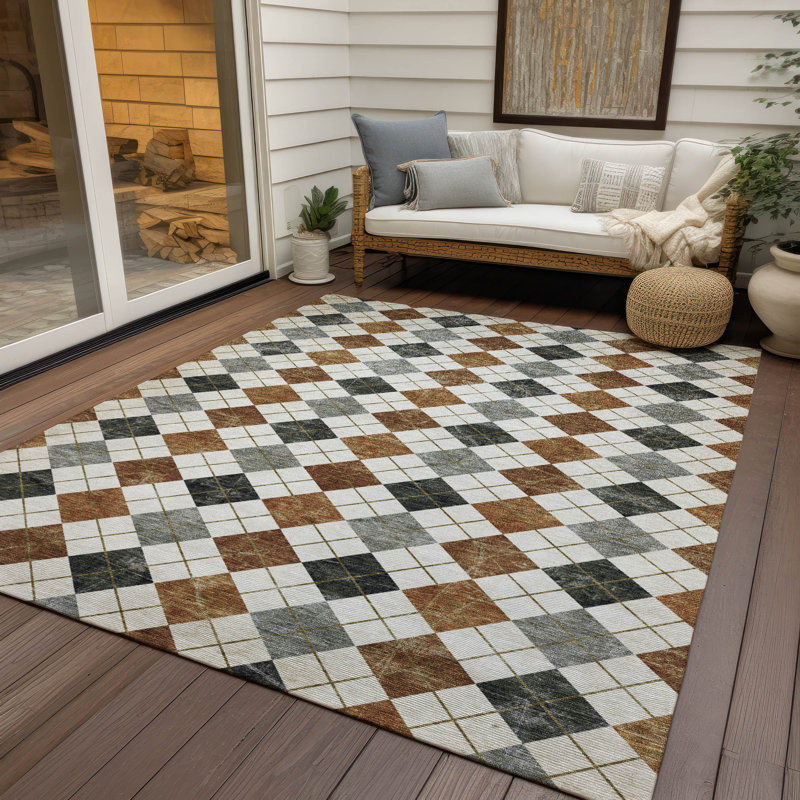 Machine Washable Indoor/Outdoor Kaczor ACN2237 Geometric Rug, Rectangle 3' x 5'