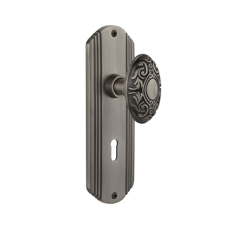 Deco Plate with Decorative Keyhole and Victorian Door Knob, Antique Pewter, 2-3/4”