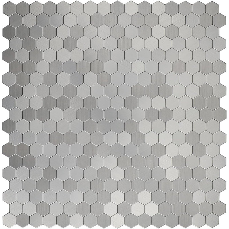 Tuile hexagonale auto-adhésive en acier inoxydable pour carrelage mural (6 feuilles)