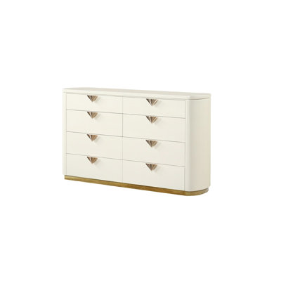 Commode 8 tiroirs La Pierre de style moderne en bois et accents dorés