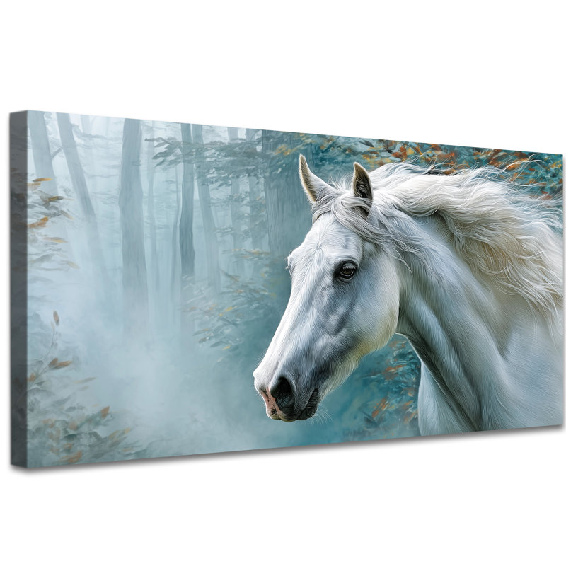 Grand cheval, art mural sur toile - Cheval blanc serein, décoration murale pour le salon, estampes artistiques et photos, décoration murale pour chambre à coucher, 24 x 48 pouces