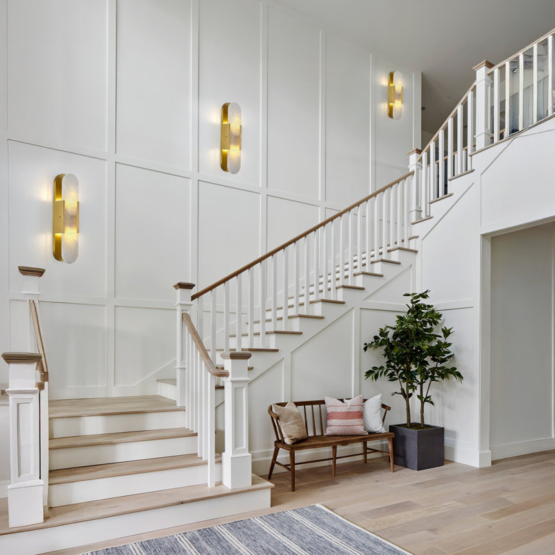 Applique murale 20 "à intensité variable avec abat-jour albâtre (ensemble de 2), Laiton