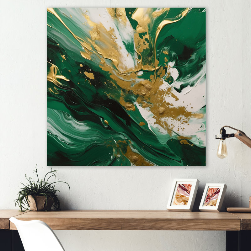 Vert et or Serene Cascade II - impression sans cadre sur métal, H 16 po x l 16 po x P 1 po