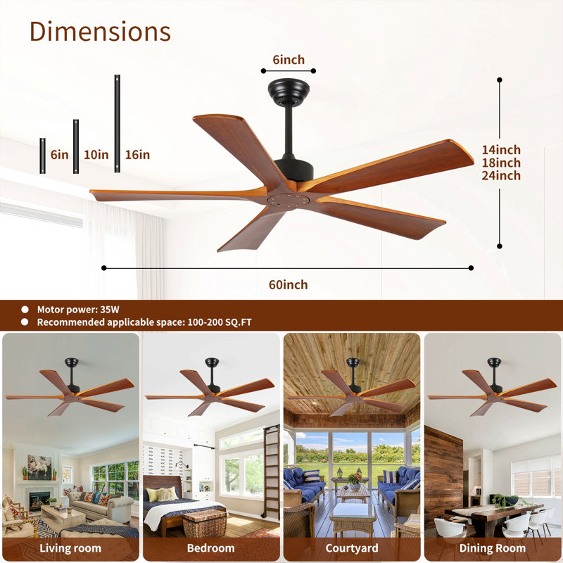 Ventilateurs de plafond 52 pouces et ventilateur de plafond intérieur en bois avec télécommande