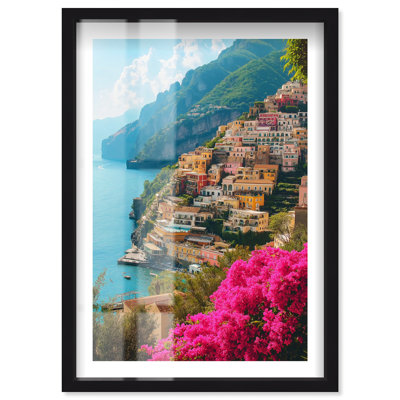 Sunwashed Village Rise Shadowbox Print Travel Art Prints by Notoriart, Black Frame, 11 x 16