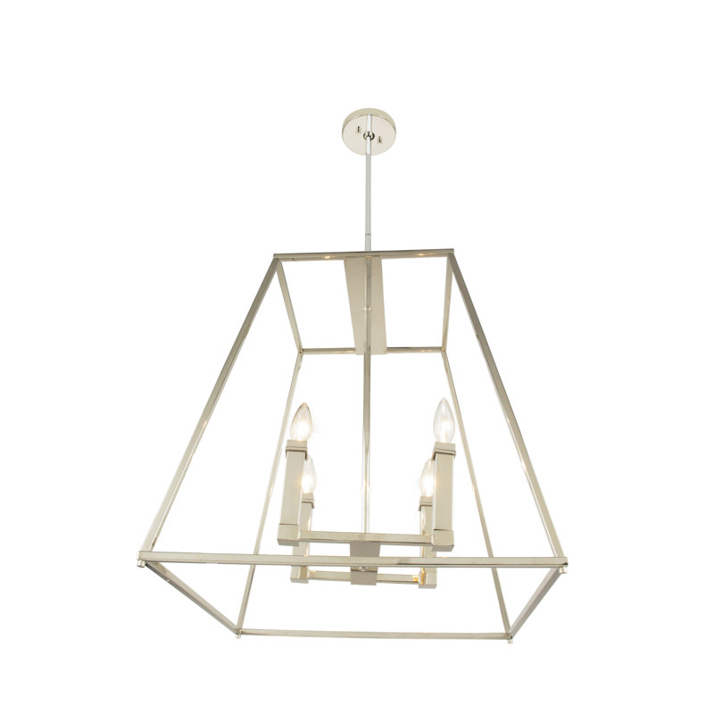 Lustre rectangulaire lanterne 4 lumières Jeffry, H 17 po x l 22 po x P 22 po, Nickel brossé