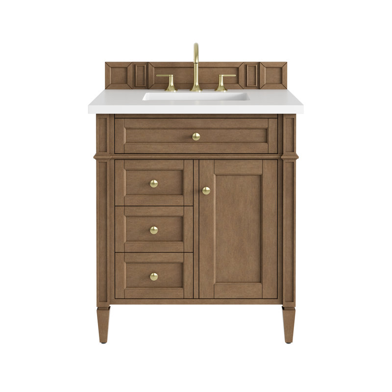 Brittany 30'' W Single Vanity, White Zeus, 8" Widespread, Pecan