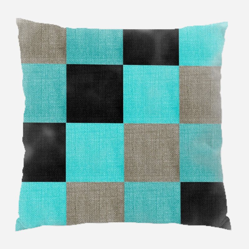 Fabric Geometric Microsuede Reversible Throw Pillow, Blue/Gray/Black