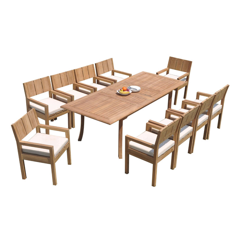 Idora Outdoor 11 - Piece Teak Dining Set, 30.5" H x 117" L x 40" W, 8