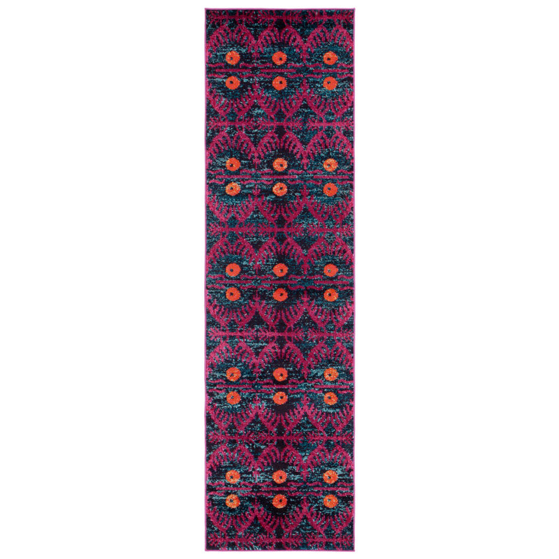 Tapis rose Isabea Ikat, Tapis de couloir 2 pi 2 po x 6 pi