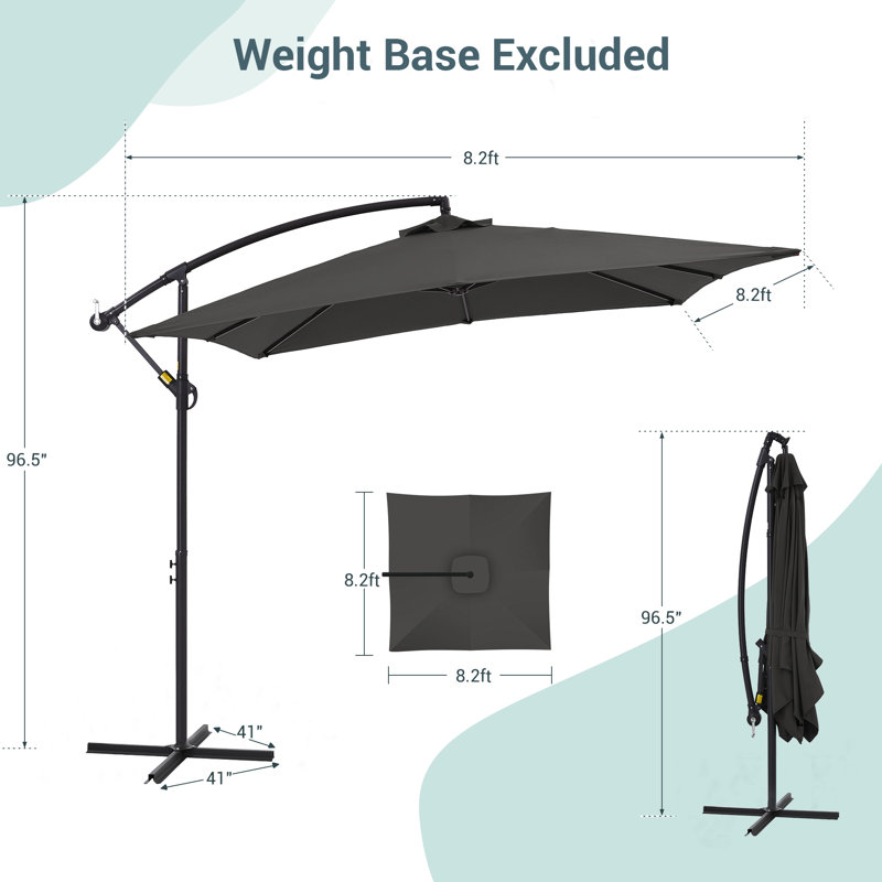 Parasol en porte-à-faux 8,2 x 8,2 pi, Gris foncé