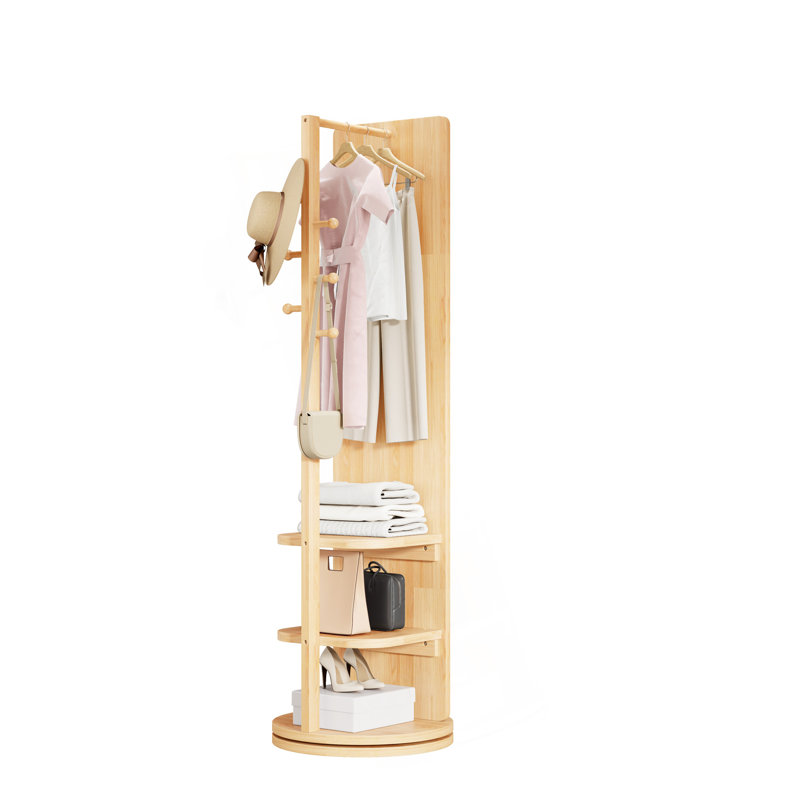 Portemanteaux 360 ° pivotant à 360 ° 69 po x 20 po Portemanteaux avec miroir, Natural Wood