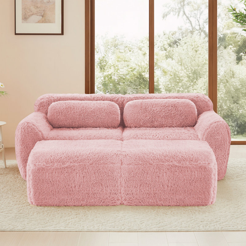 Canapé à assise profonde, aucun assemblage requis, Pink, 28.7" H x 80.4" W x 70.4" D