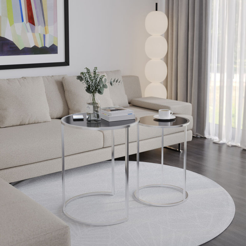 Shkar Three Leg Coffee Table, Chrome, Black