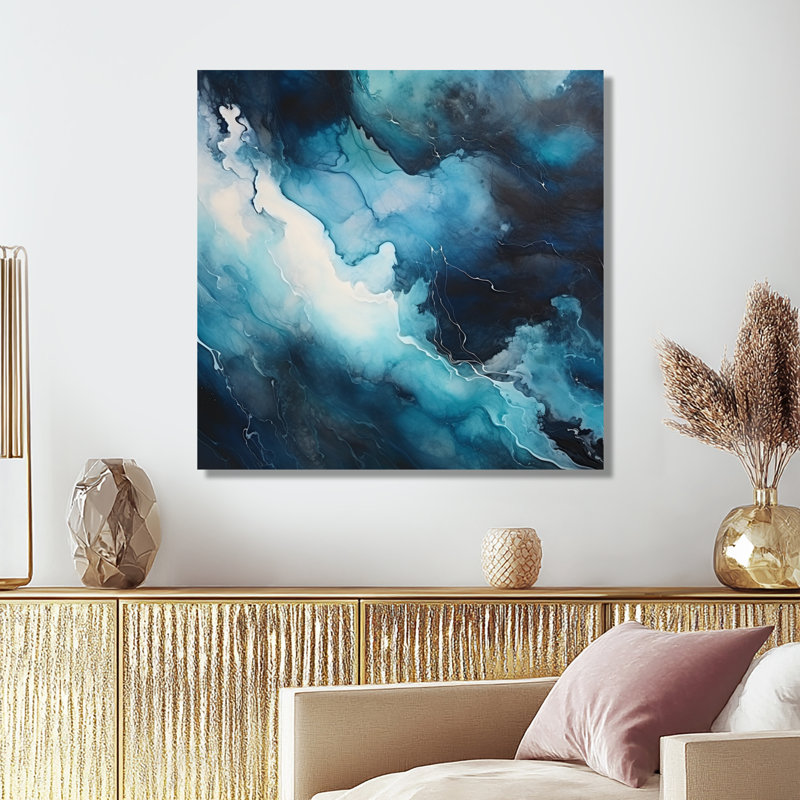 Le cœur de la tempête - art mural abstrait à l'encre liquide, Métal métal, H 30 po x l 30 po