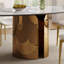 Table de salle à manger ovale en pierre frittée de 70,9 pouces avec base en acier inoxydable de couleur cuivre, conception robuste pour les maisons modernes-1000177889