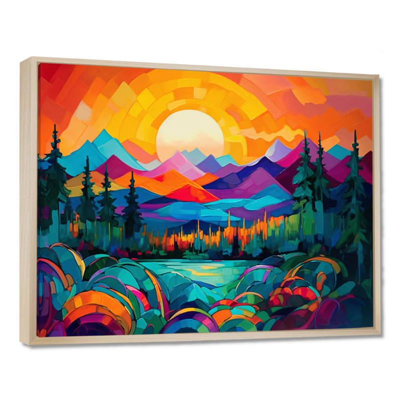 «Vibrant Sunset Shining Over Mountains II», art sur toile, H 24 po x l 32 po x P 1 po, Cadre flottant érable
