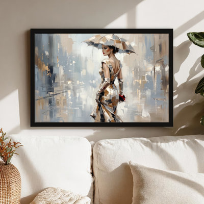 Art mural sur toile noir encadré pour le salon, la chambre à coucher, le bureau ou le vestibule - Décoration murale décorative avec pluie élégante