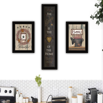 The Primitive Kitchen Vignette - Ensemble de 3 reproductions encadrées sur papier