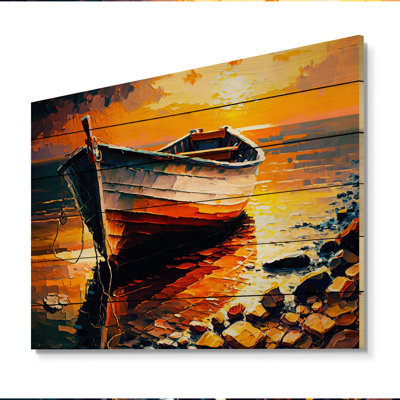Bateau sur le rivage II - impression sur bois sans cadre
