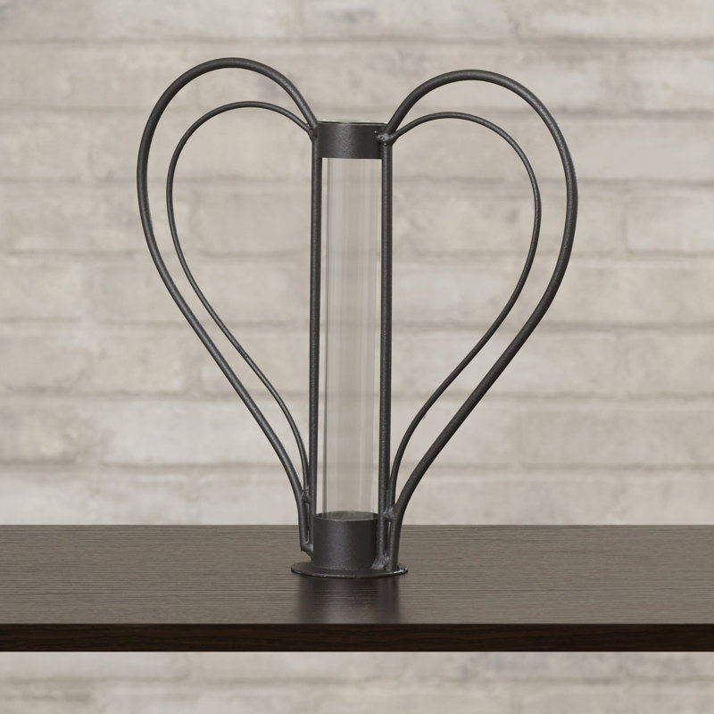 Thornaby Heart Shaped Iron and Glass Cylinder Table Vase