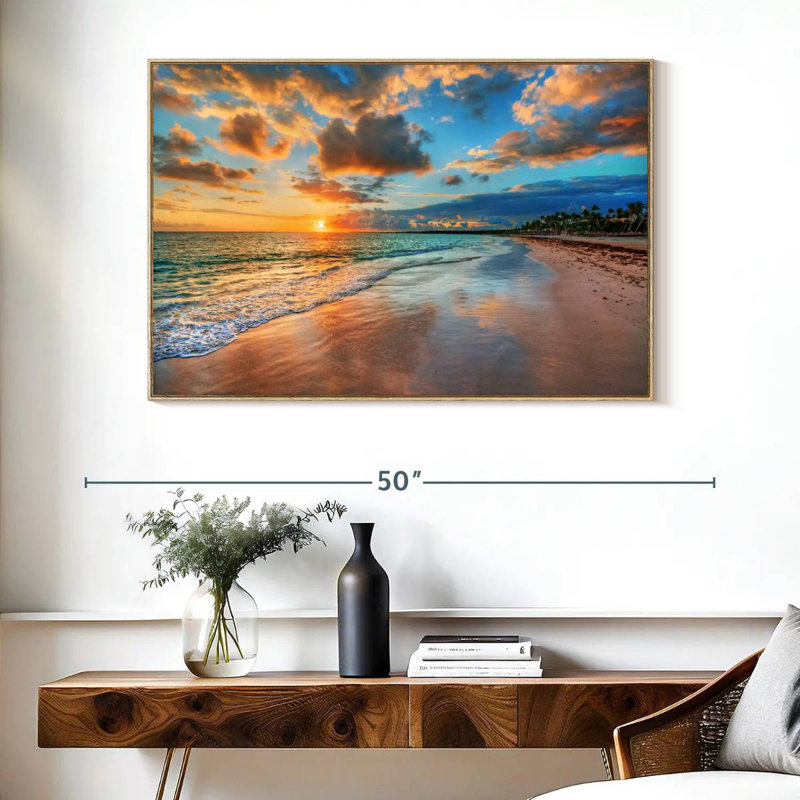 Coucher de soleil paisible à Ayotte, Cadre flottant en bois naturel, 40 po x 27 po