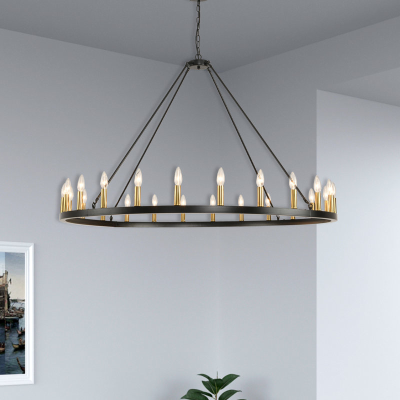 Shelbea 24 - Light Wagon Wheel Chandelier, Gold