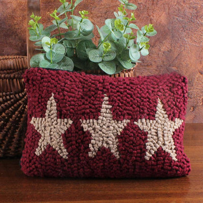 Three Star Hooked Pillow 8X12 Wine