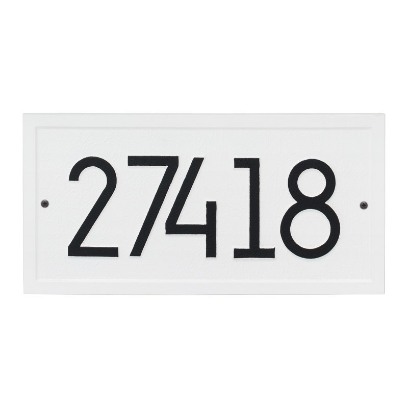 Rectangle Modern Personalized 1-Line Wall Address Plaque, White/Black, Yes