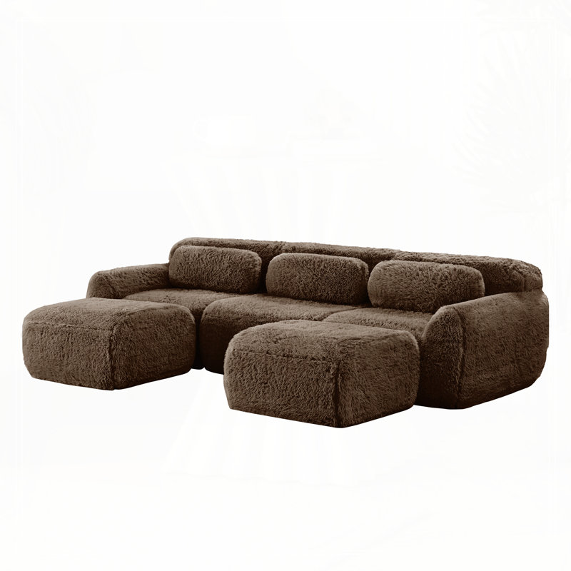 Canapé en forme de U sans os 32D haute densité, conception de fond anti-dérapant avec combinaison sans chaise, 3, Chocolat