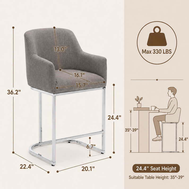 Tabouret de bar rembourré avec structure en métal, Grey