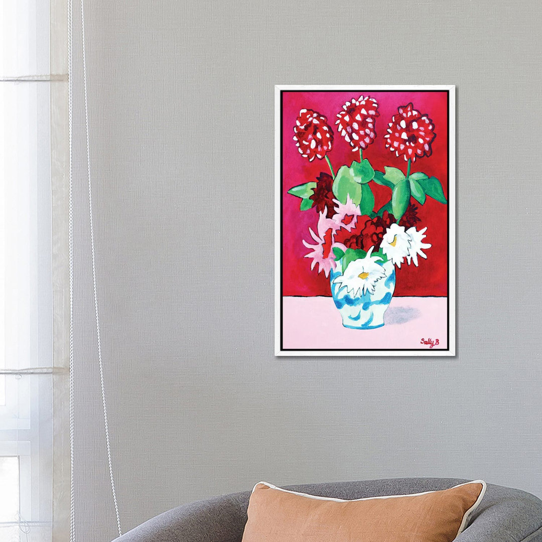 Geranium And Dahlia Bouquet von Sally B - Galerie-verpackte Leinwand Giclée auf Leinwand