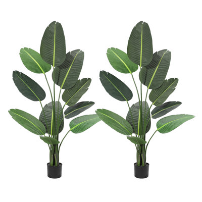 5 Feet Artificial Bird of Paradise Plant, Indoor Outdoor Faux Tree, Tropical Palm Tree (2pcs)