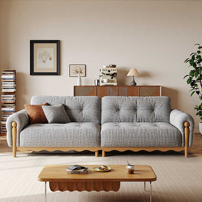 102.36"Gray linen-blend loveseat with throw pillows