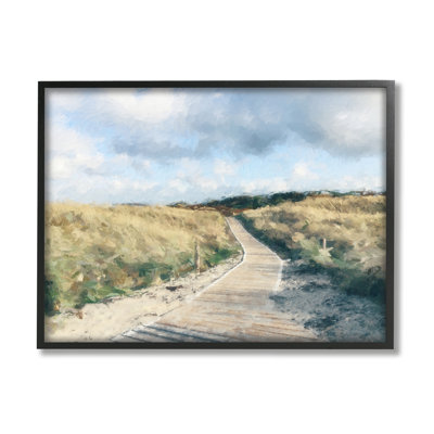 «Coastal Boardwalk Path Landscape» par Kim Curationa - cadre flottant, impression sur bois