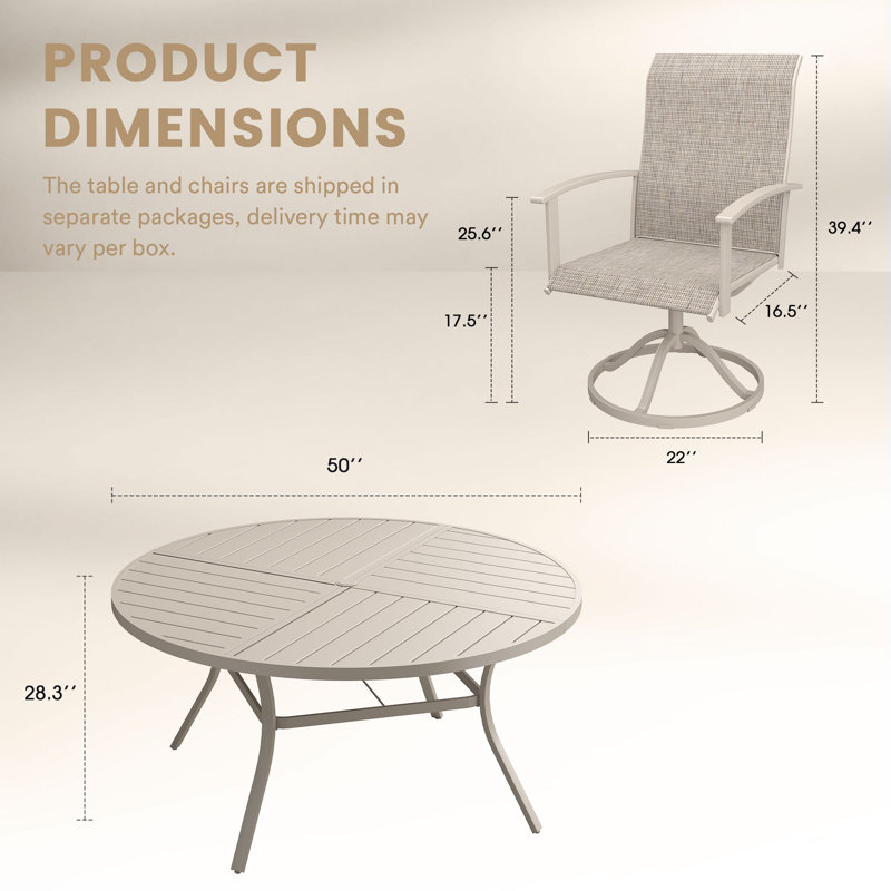 6-Person Outdoor Patio Dining Set With Swivel Chairs, Cream, Sandshell