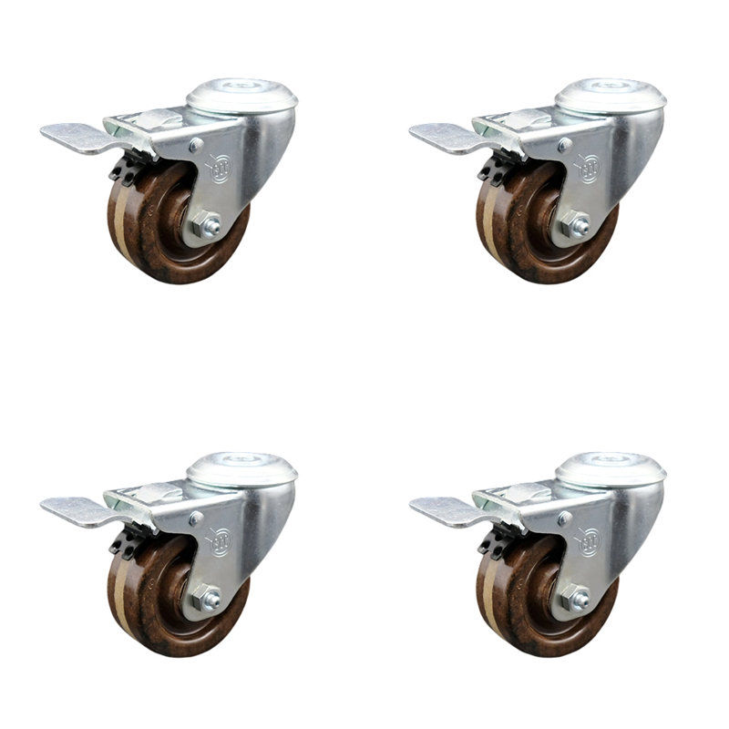SS High Temp Phenolic Swivel Bolt Hole Caster Set with Total Lock Brake