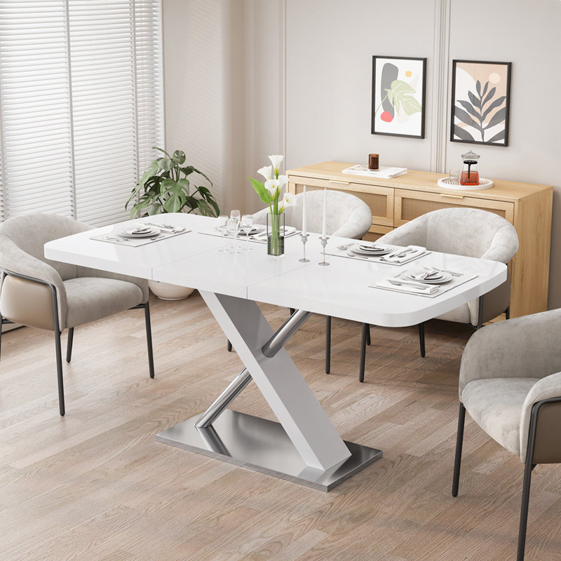 Table de salle à manger moderne blanc brillant pour 4 à 6 personnes