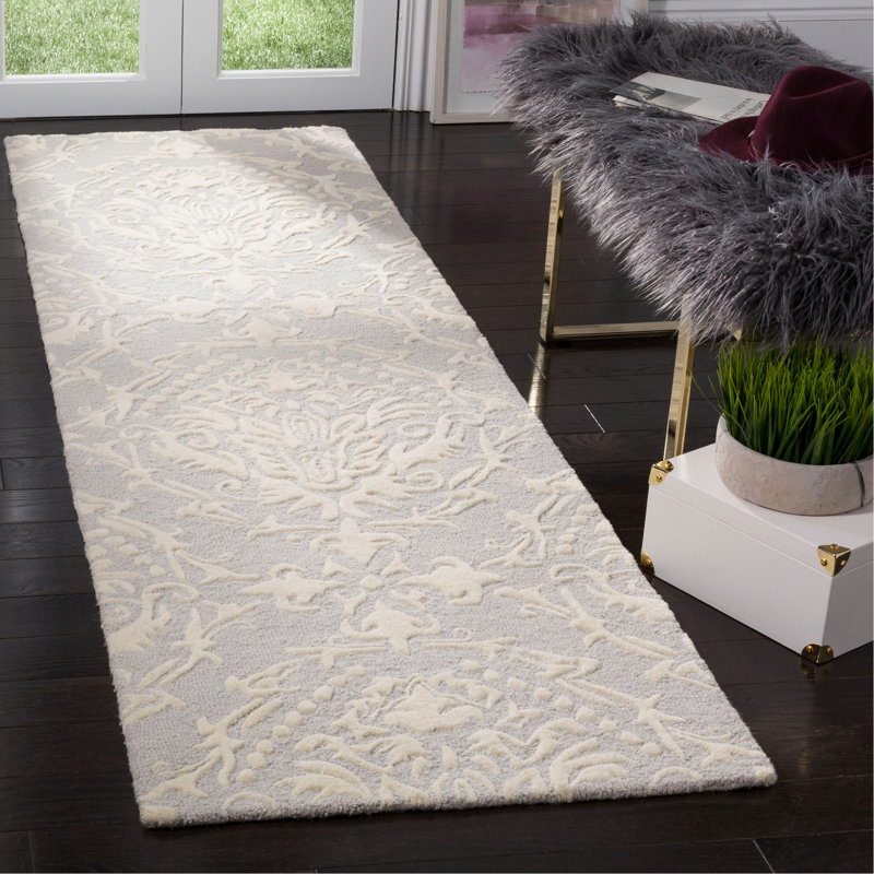 Keyesport Blossom Hand Tufted Wool Damask Rug, Runner 2'3" x 8'