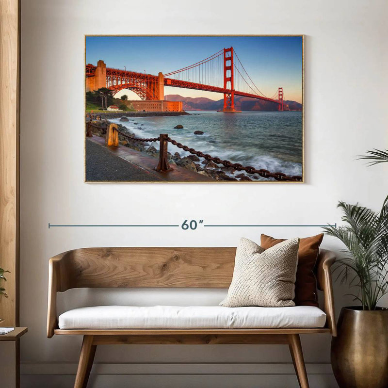 Golden Gate Bridge Waters, Cadre flottant en bois naturel, 46 po x 31 po