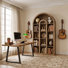 Ensemble de bureau à la maison Farmhouse, bureau de direction en bois massif de 63 po avec bibliothèque arquée autoportante rétro à 5 niveaux